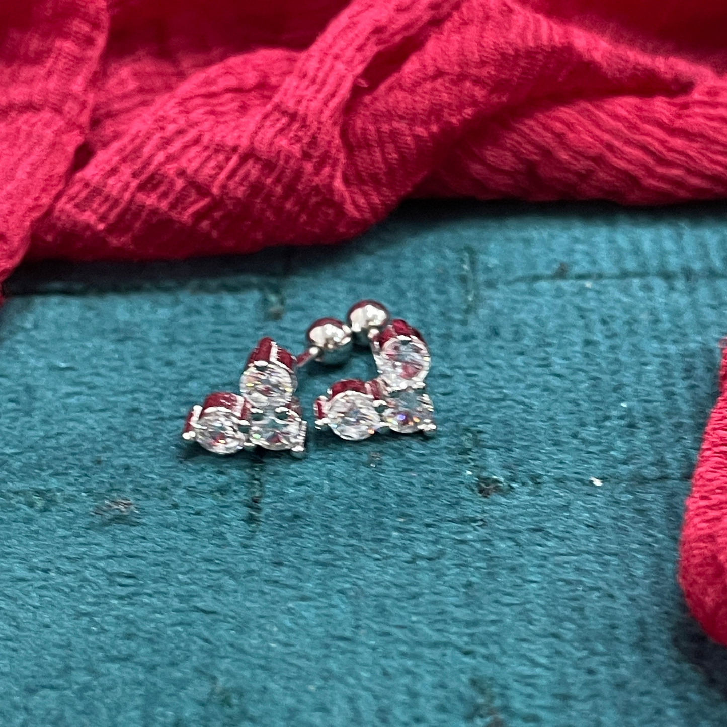 925 Silver White 3 Stone Studs -  Ball back