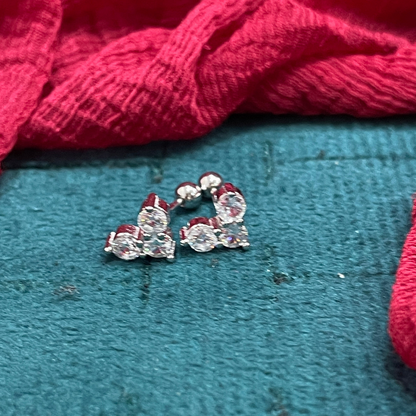 925 Silver White 3 Stone Studs -  Ball back