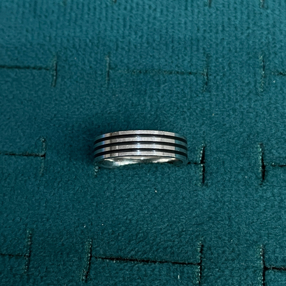 92.5 Silver Triple Black Stripe Band Ring for Men - Size 15