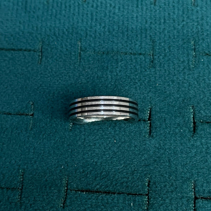 92.5 Silver Triple Black Stripe Band Ring for Men - Size 15
