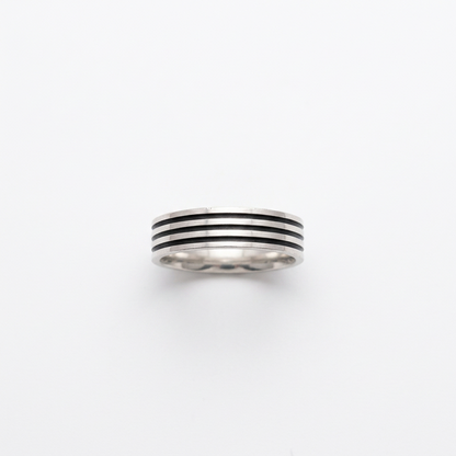 92.5 Silver Triple Black Stripe Band Ring for Men - Size 15