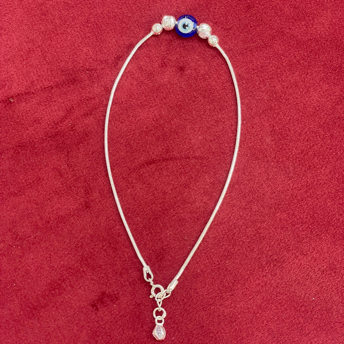 92.5 Sterling Silver Snake Chain Evil Eye Bead & Silver Ball Anklets for Women