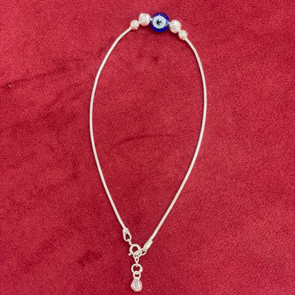 92.5 Sterling Silver Snake Chain Evil Eye Bead & Silver Ball Anklets for Women