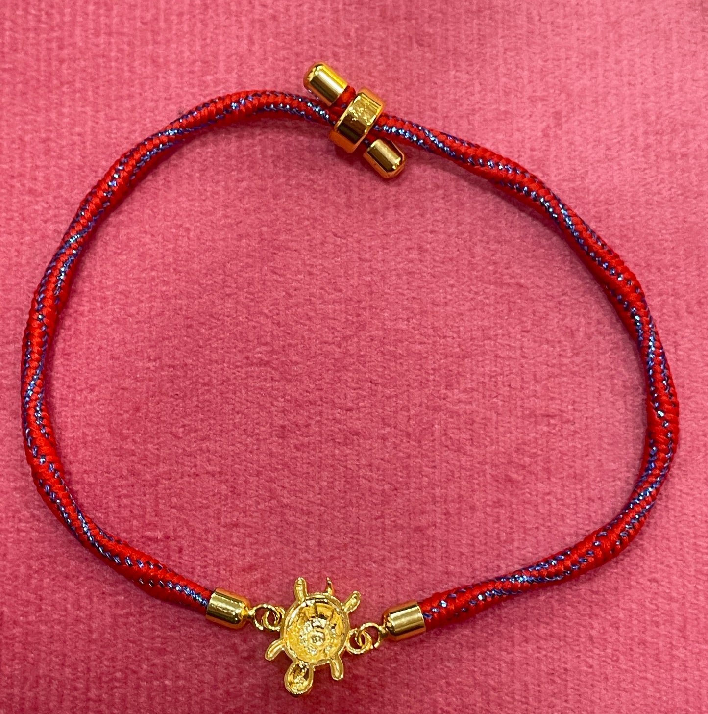 Gold Plated Tortoise Charm Bracelet for Women | Red & Blue Adjustable Thread