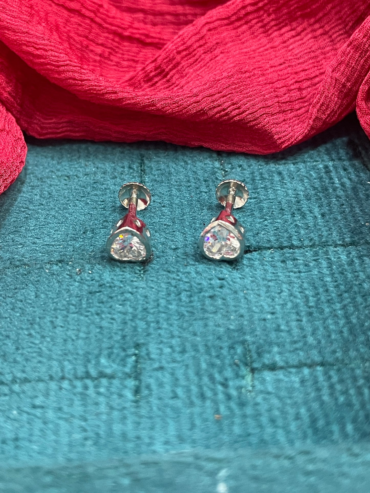 92.5 Silver Heart Studs Pair