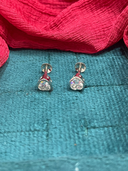 92.5 Silver Heart Studs Pair