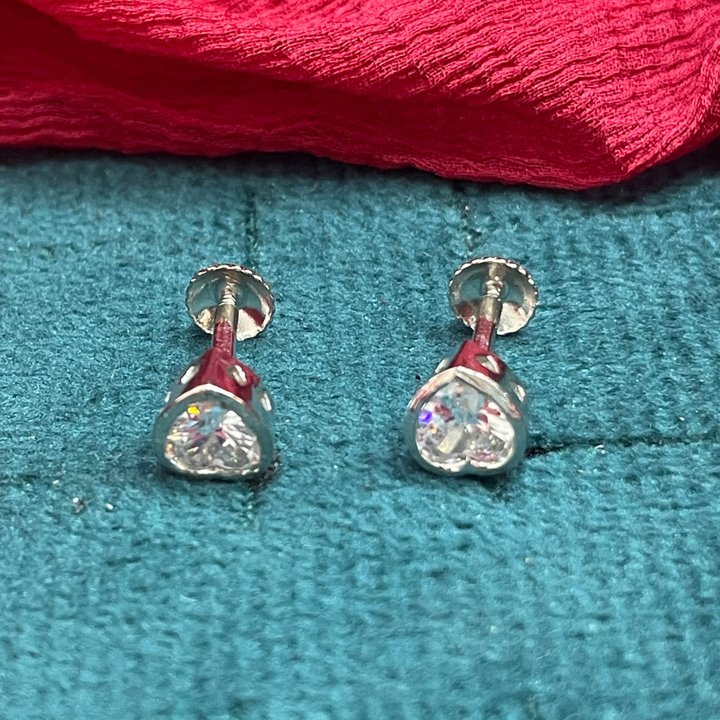 92.5 Silver Heart Studs Pair