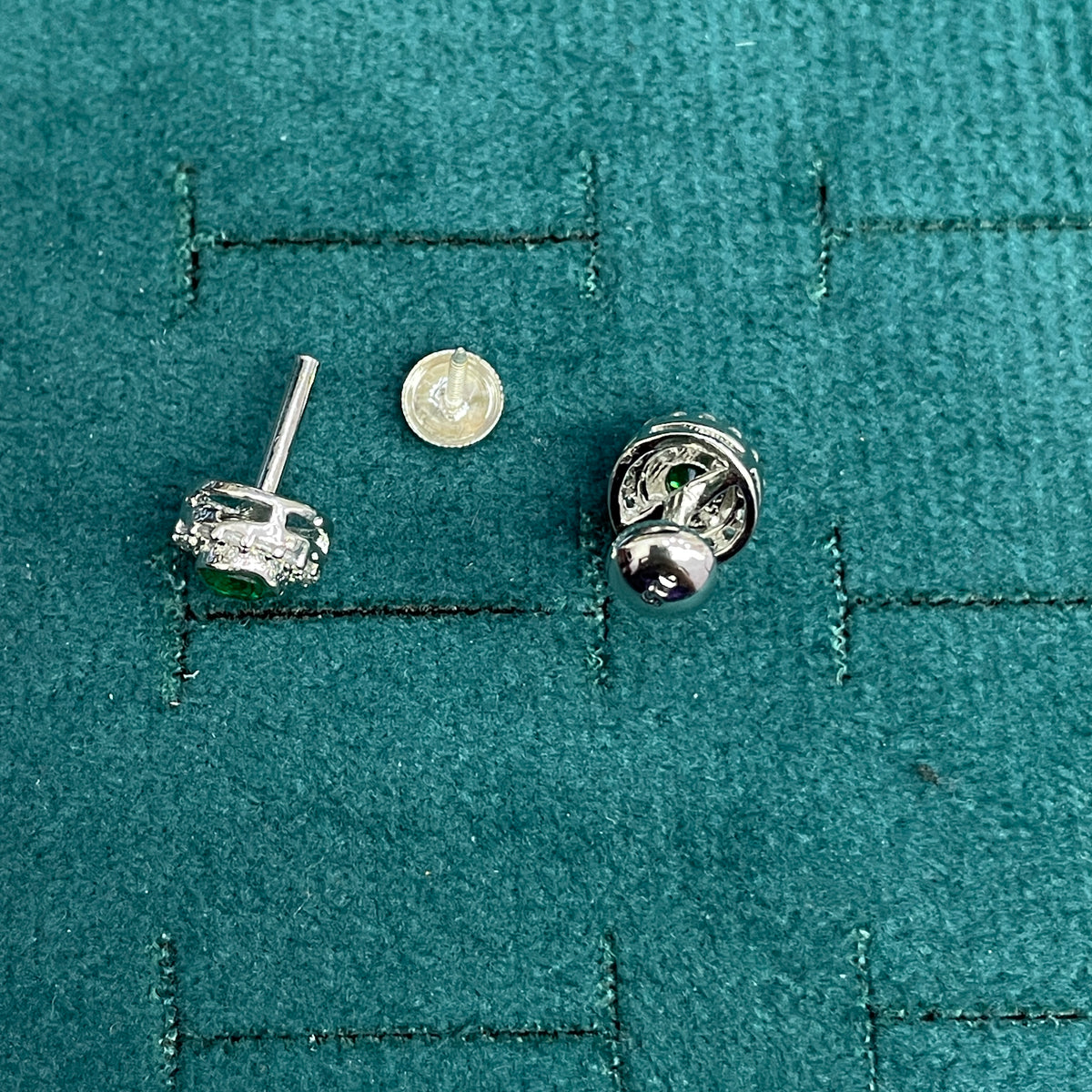 92.5 Sterling Silver Earrings for Women | Round Green Stone with White Stone Halo pair