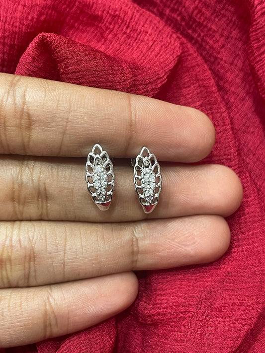 92.5 Silver White Stone CZ Earrings for Women | Simple Minimal Studs | Daily Wear Jewellery