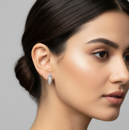 92.5 Silver White Stone CZ Earrings for Women | Simple Minimal Studs | Daily Wear Jewellery