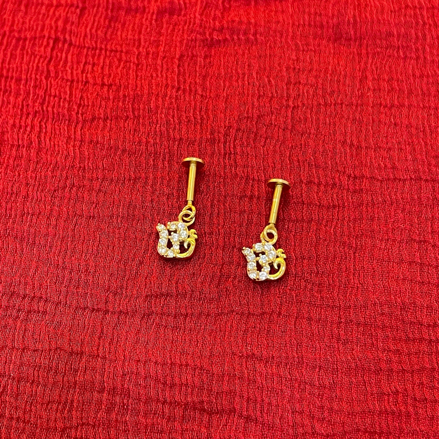 925 Sterling Silver Gold Plated Om Dangler Bugadi Pair for Women | Traditional Design