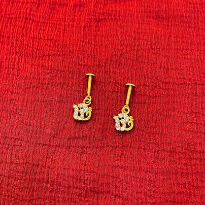 925 Sterling Silver Gold Plated Om Dangler Bugadi Pair for Women | Traditional Design