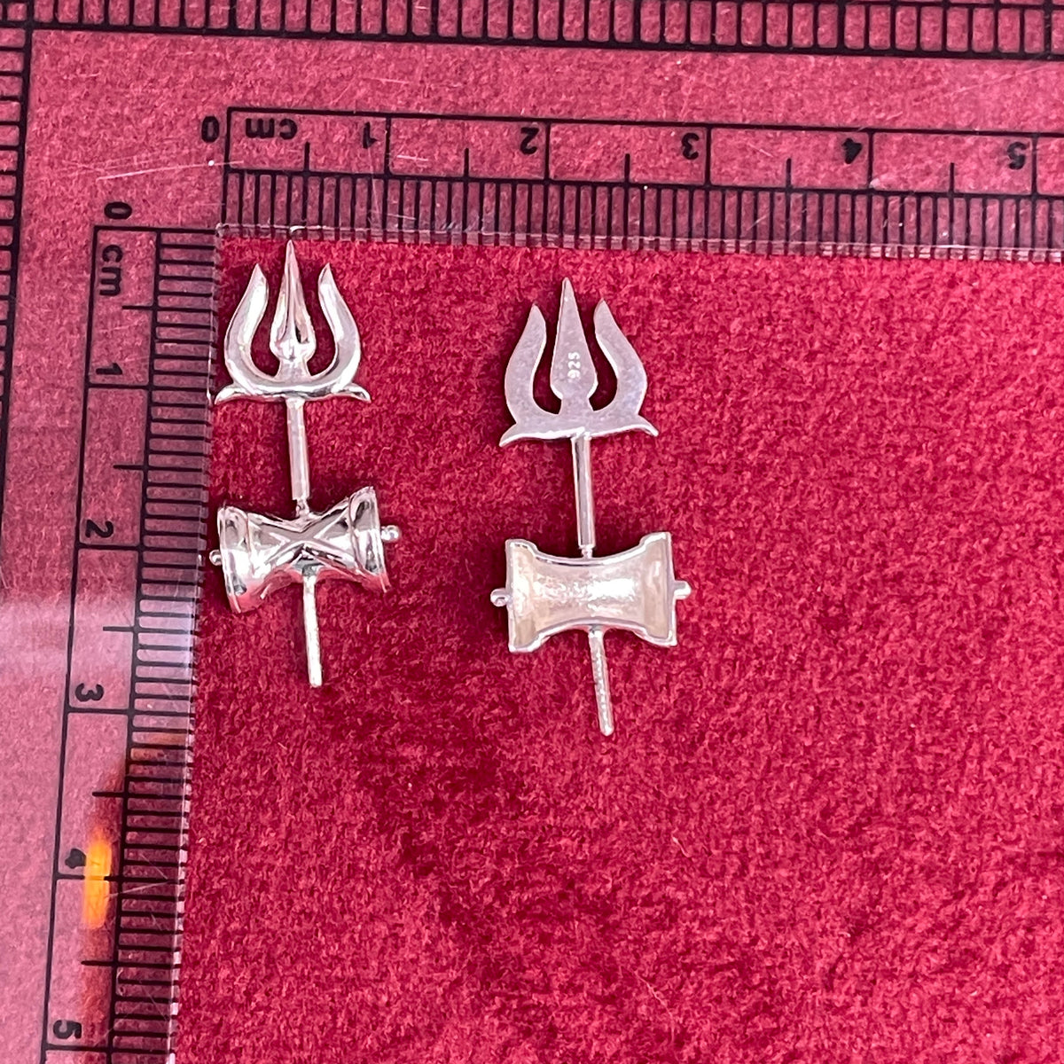 92.5 Sterling Silver Trishul Damruk Bugadi Pair