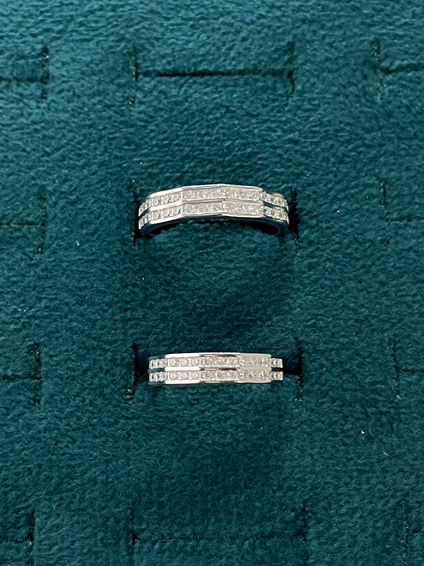92.5 Silver Geometric Double Row Stone Couple Rings | Adjustable Band