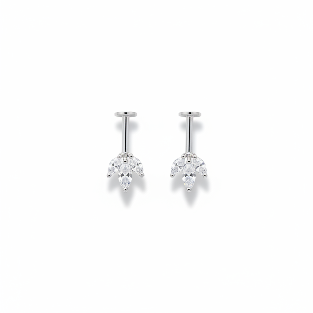 92.5 Silver Three Leaf Dainty Bugadi Pair