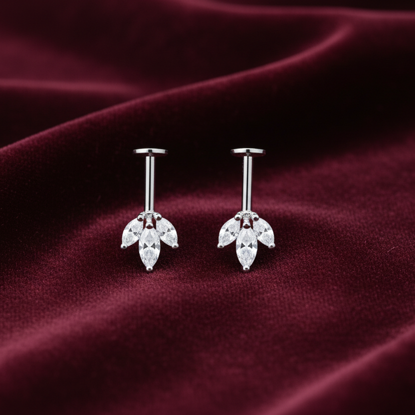 92.5 Silver Three Leaf Dainty Bugadi Pair