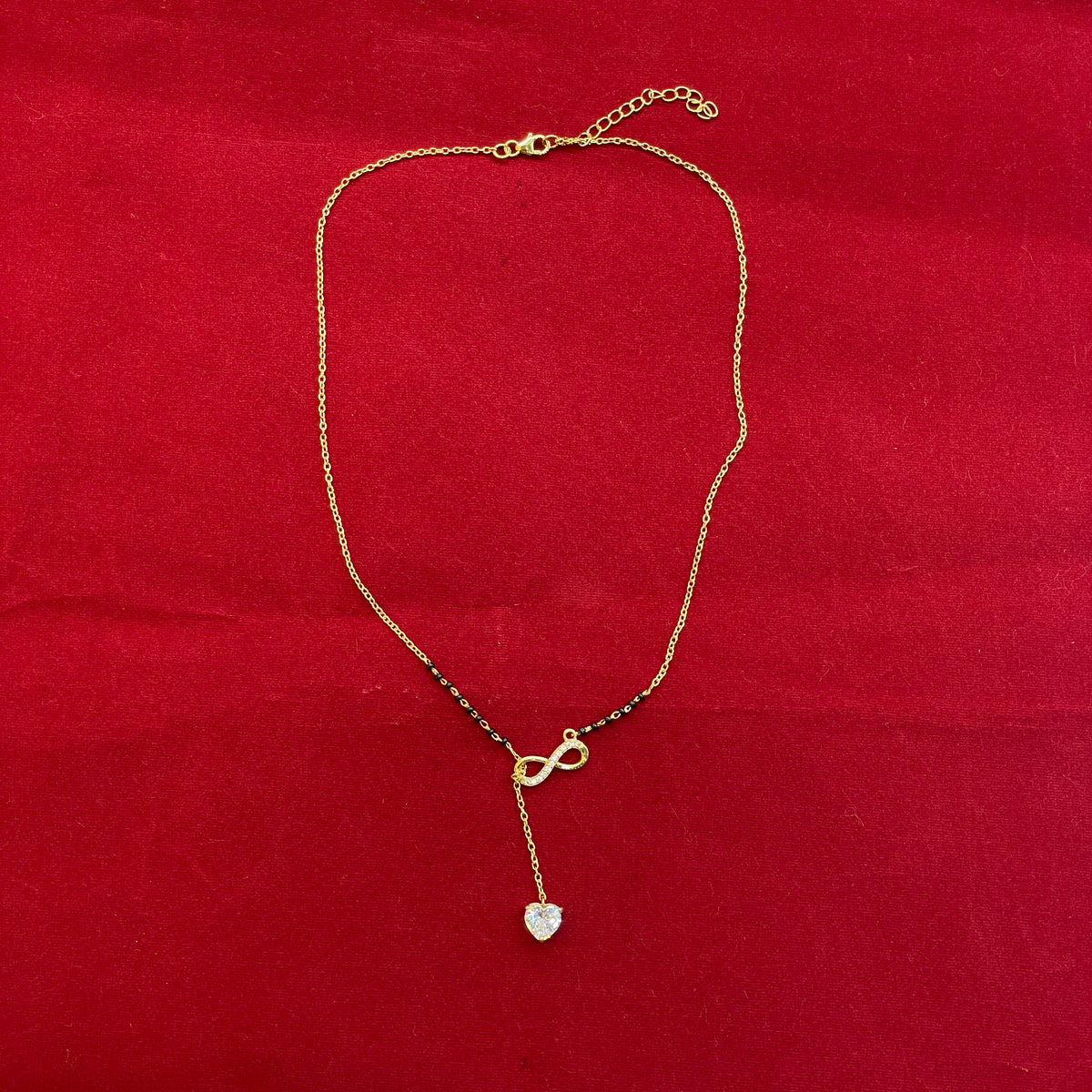 92.5 Sterling Silver Gold Plated CZ Infinity Heart Black Bead Chain