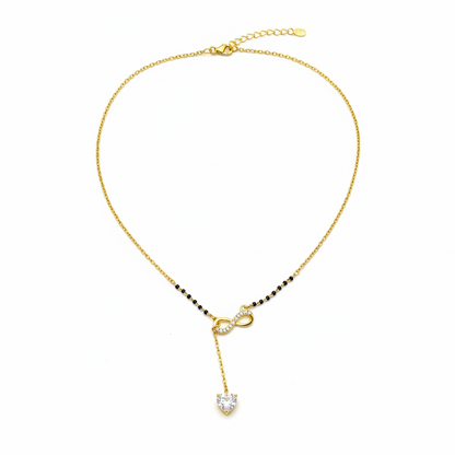 92.5 Sterling Silver Gold Plated CZ Infinity Heart Black Bead Chain