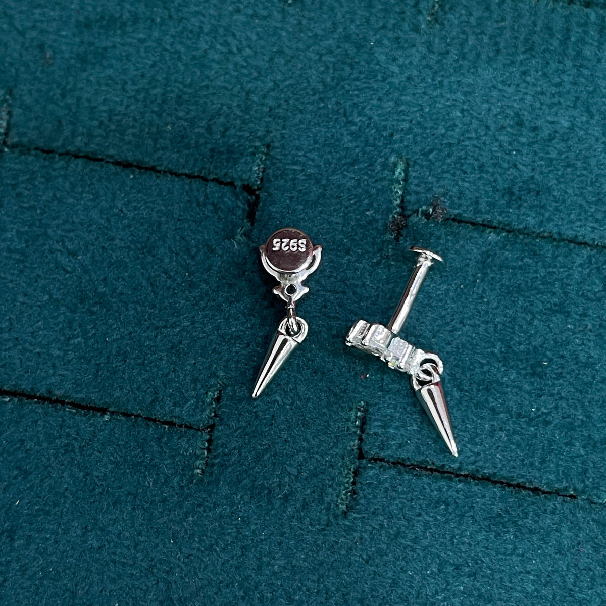 92.5 Sterling Silver Triple Marquise & Round White CZ Fan Stud with Cone Spike Drop Earrings for Women