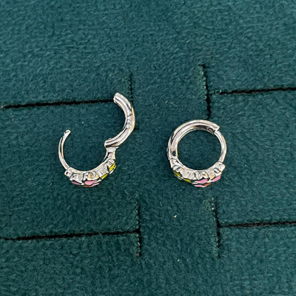 92.5 Silver Enamel Floral Huggie Hoop Earrings for Girls