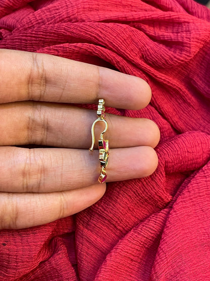 92.5 Silver Ruby Emerald Lotus Press-On Bugadi for Women | Temple Style Non-Piercing Ear Cuff | Traditional Jewellery