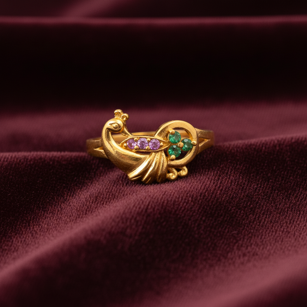 92.5 silver gold plated classy peacock ring size 14