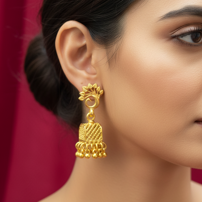 92.5 Silver Gold Plated Jhumka Earrings for Women | Stylish Elegant Design | Traditional Festive Jewellery