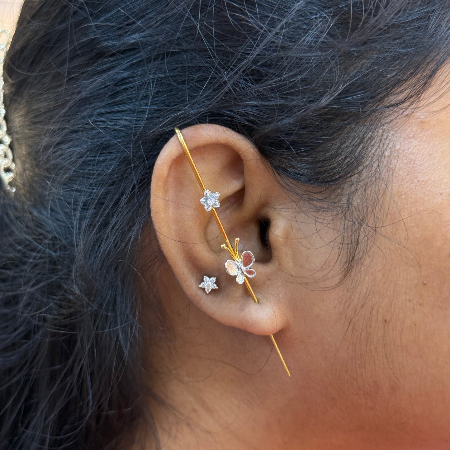 92.5 Silver Gold Plated Butterfly Ear Cuffs for Women | Stylish Nature-Inspired Design | Trendy Jewellery
