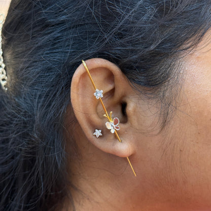 92.5 Silver Gold Plated Butterfly Ear Cuffs for Women | Stylish Nature-Inspired Design | Trendy Jewellery