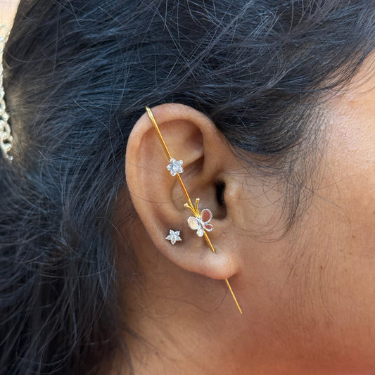 92.5 Silver Gold Plated Butterfly Ear Cuffs for Women | Stylish Nature-Inspired Design | Trendy Jewellery