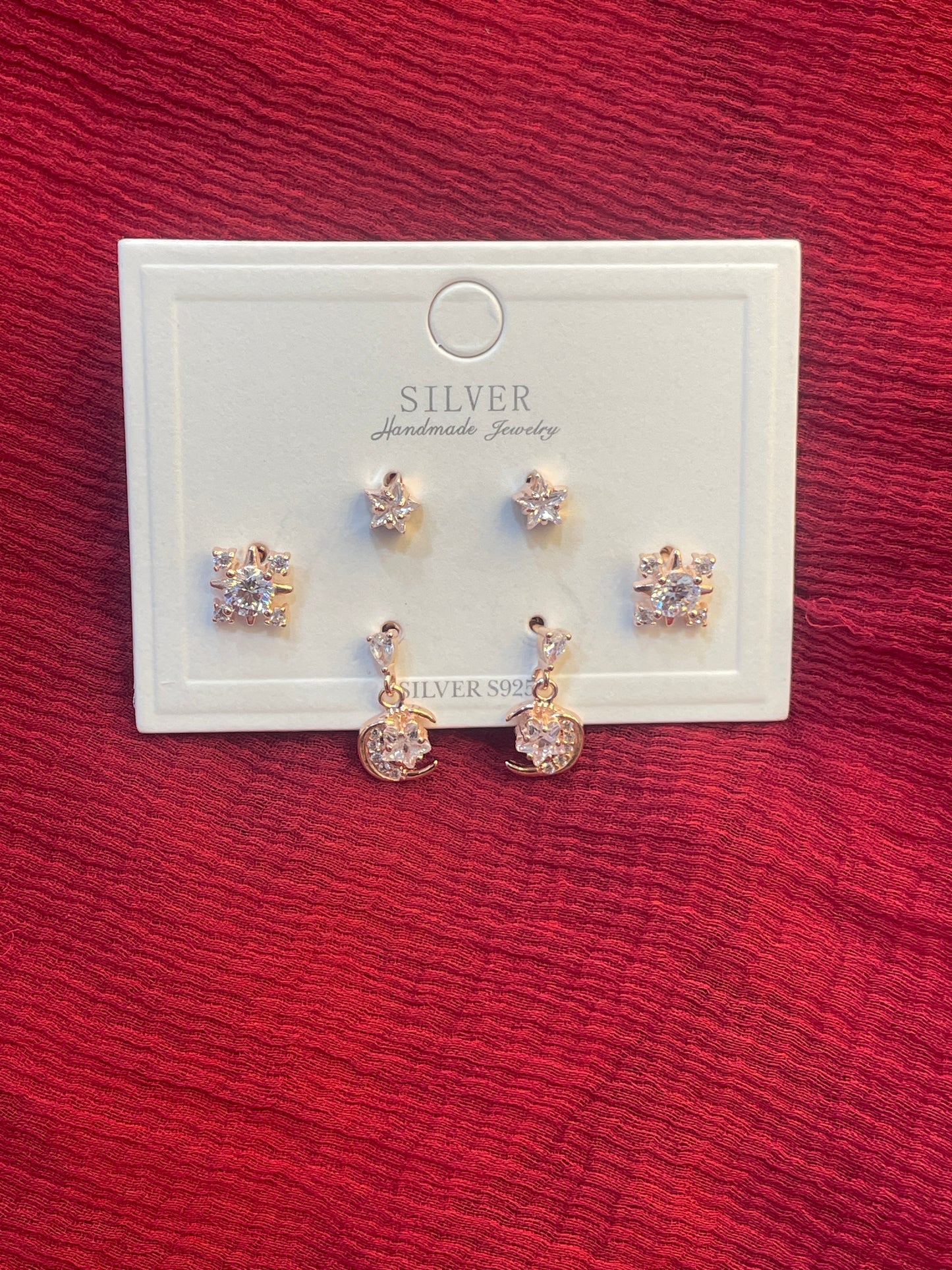 92.5 Silver Rose Gold Plated Moon Earrings Stack for Women | Celestial Stud Set | Elegant Layered Jewellery