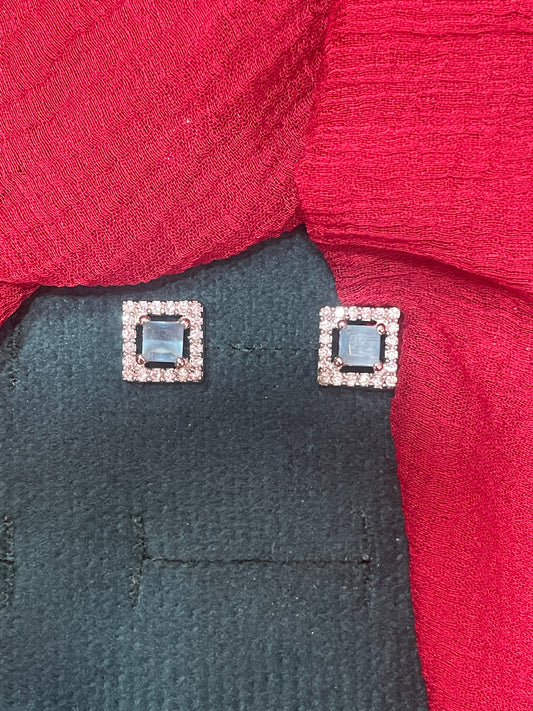 92.5 silver classy square light blue stone earrings