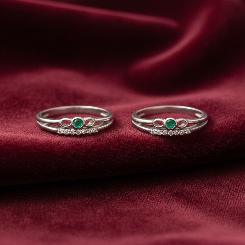 92.5 Silver Green Stone Toe Rings | Premium Elegant Design | Jewellery
