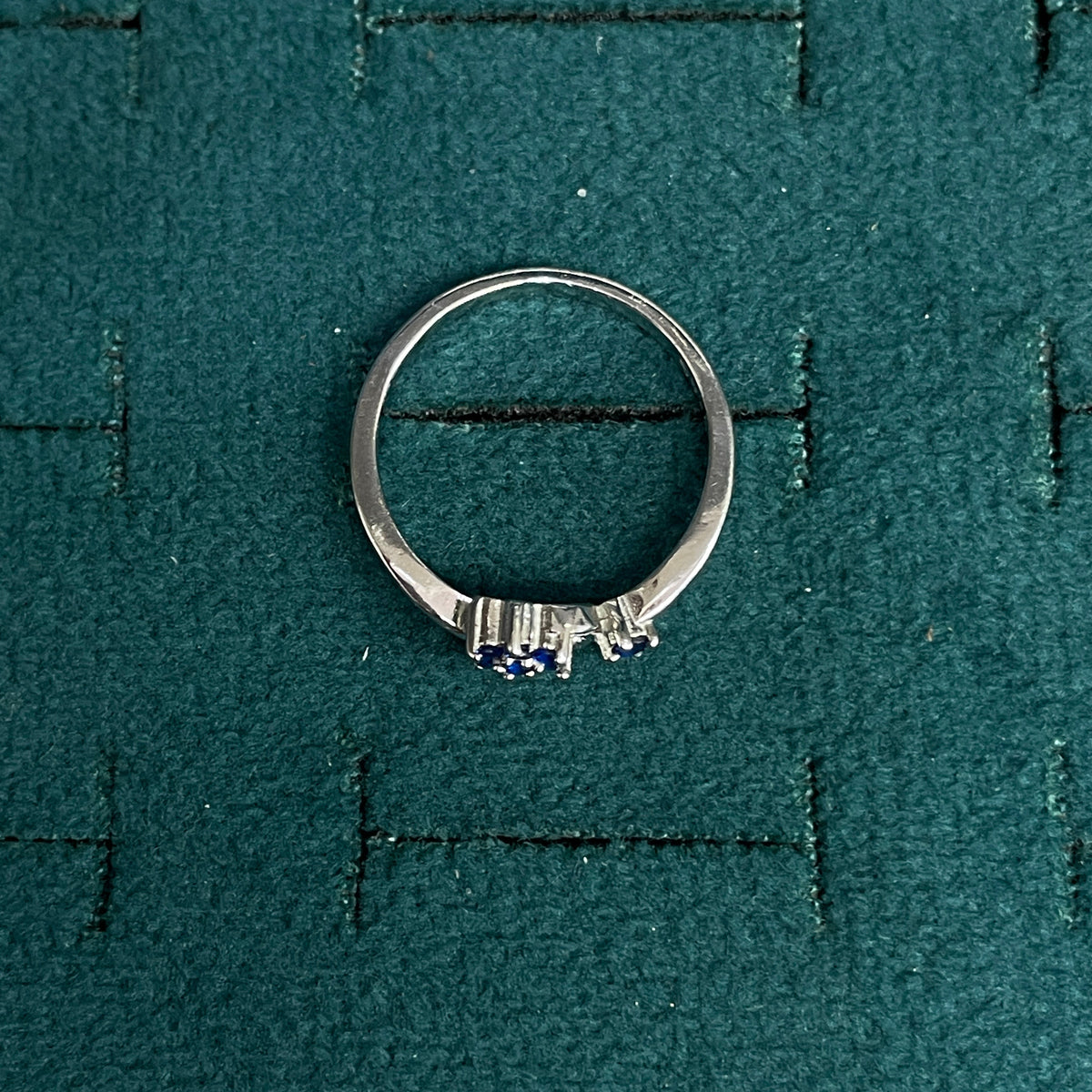 92.5 Silver Blue Stone Floral Ring for Women - Size 14
