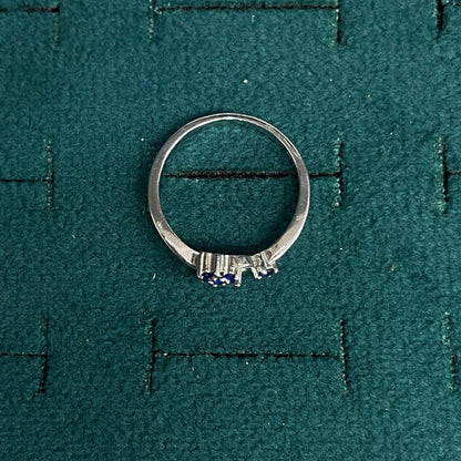 92.5 Silver Blue Stone Floral Ring for Women - Size 14