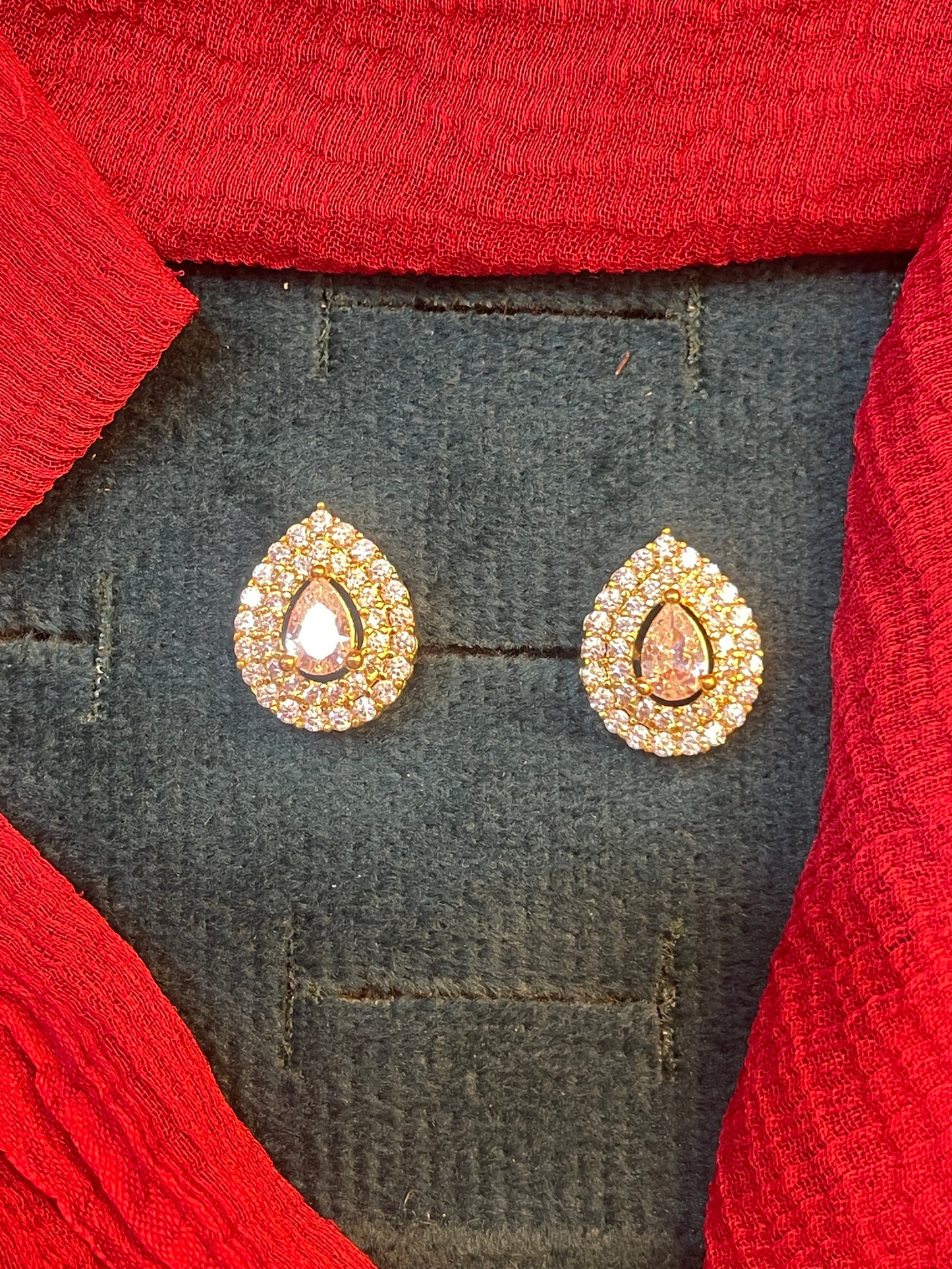 92.5 silver gold plated stylish white stone drop earrings