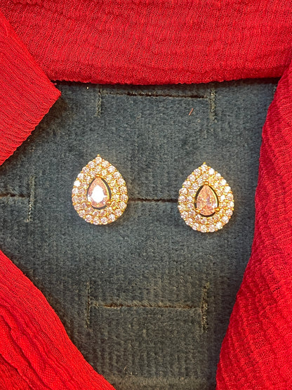 92.5 silver gold plated stylish white stone drop earrings