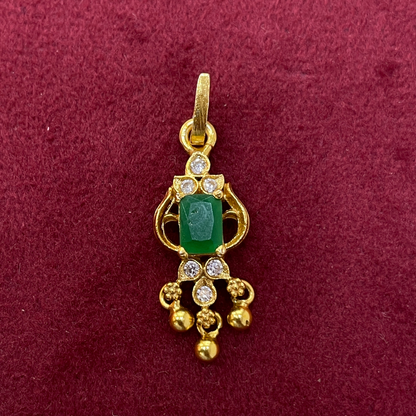 92.5 Sterling Silver Gold Plated Emerald Green CZ Chandelier Pendant for Women