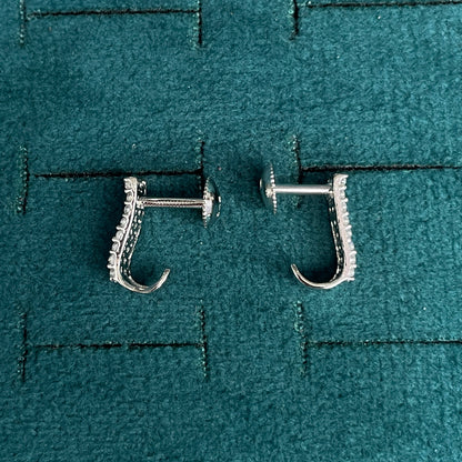 92.5 Silver Clear Stone Curved Bar Stud Earrings Pair