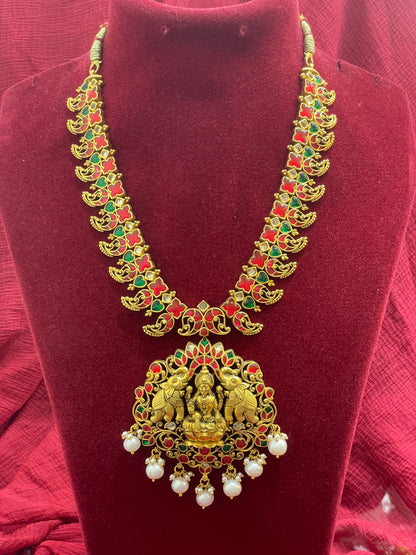 Silver traditional Lakshmi devi necklace gold plated