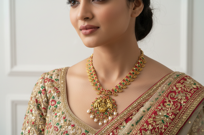 Silver traditional Lakshmi devi necklace gold plated
