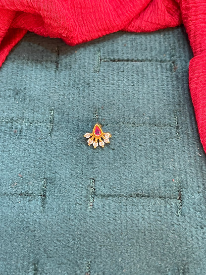925 Silver Gold Plated Ruby Nosepin