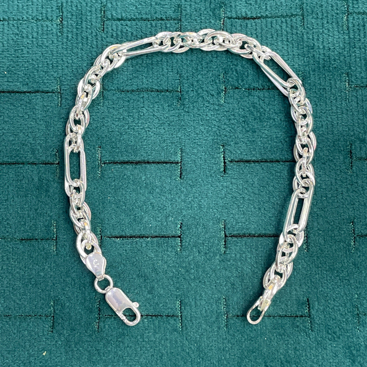 92.5 Silver Figaro Chain Bracelet for Men