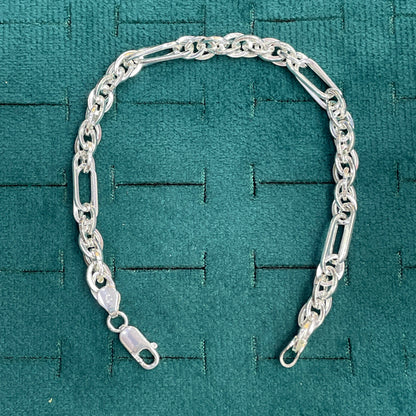 92.5 Silver Figaro Chain Bracelet for Men
