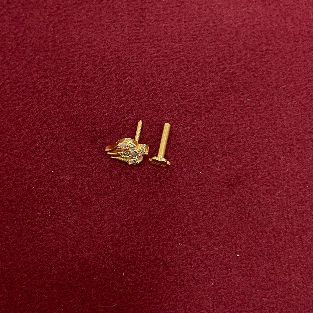 92.5 Sterling Silver Gold Plated CZ Trishul Nose Pin for Women