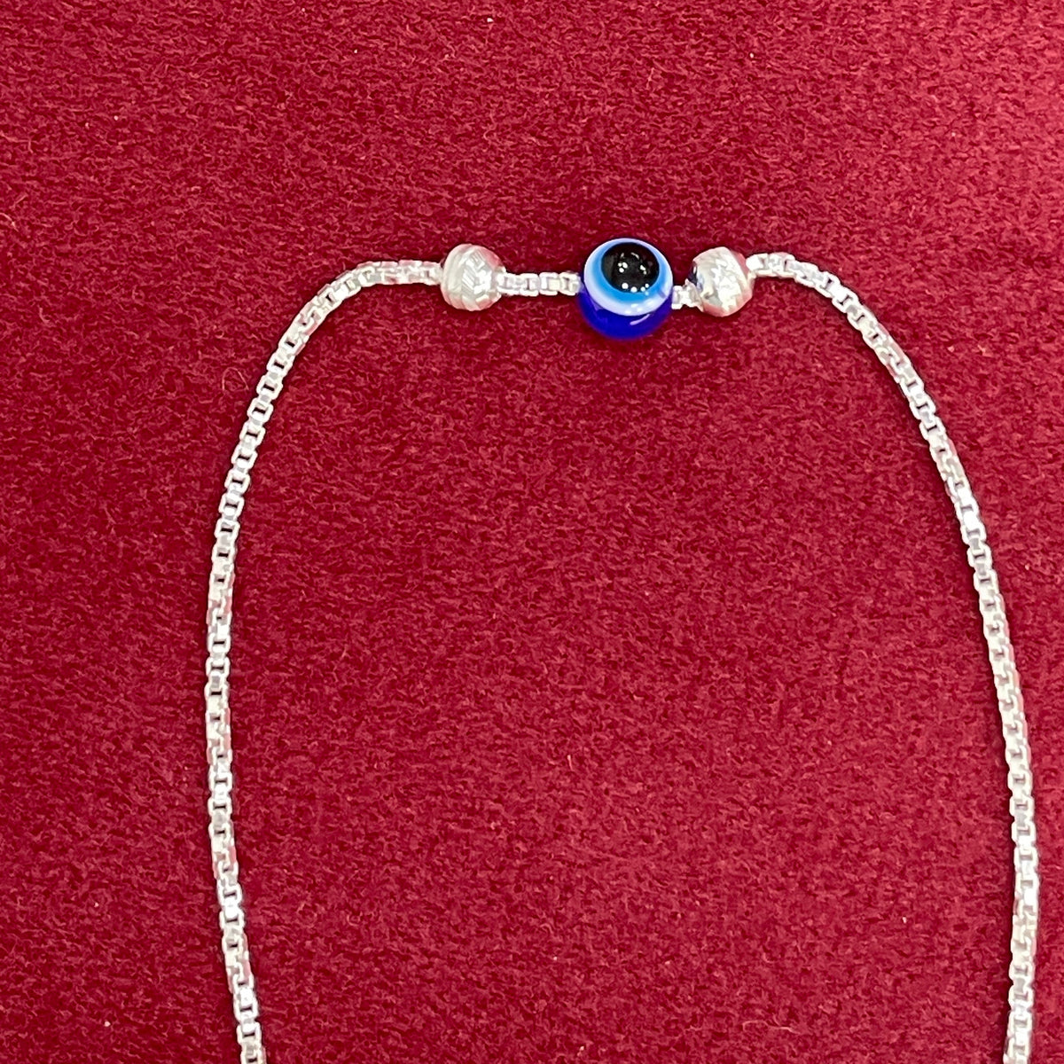 92.5 Sterling Silver Box Chain Evil Eye Bead & Silver Ball Anklets for Women