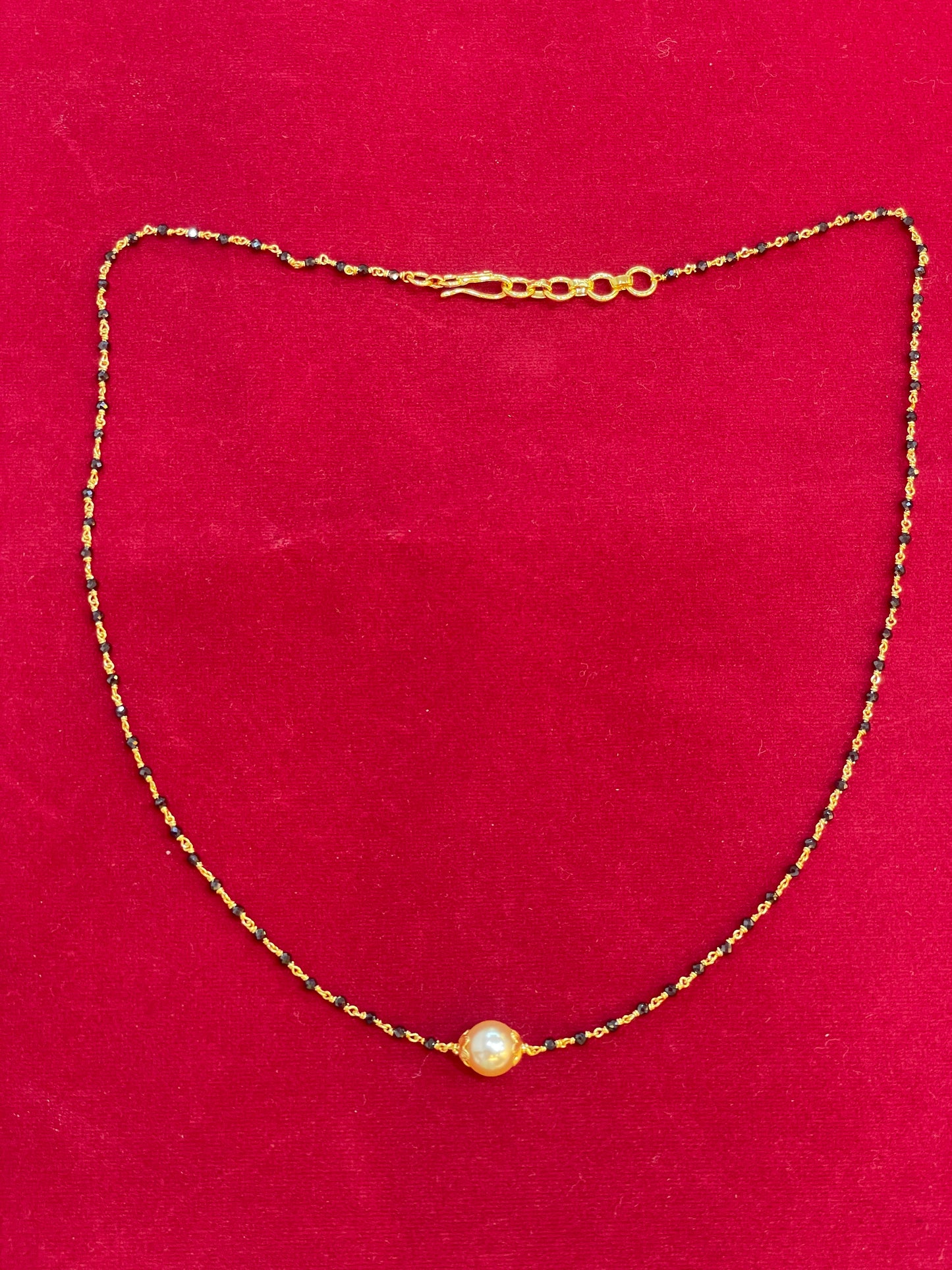 925 Silver Gold Plated Black Diamond Chain for Women | 8mm Pearl Pendant