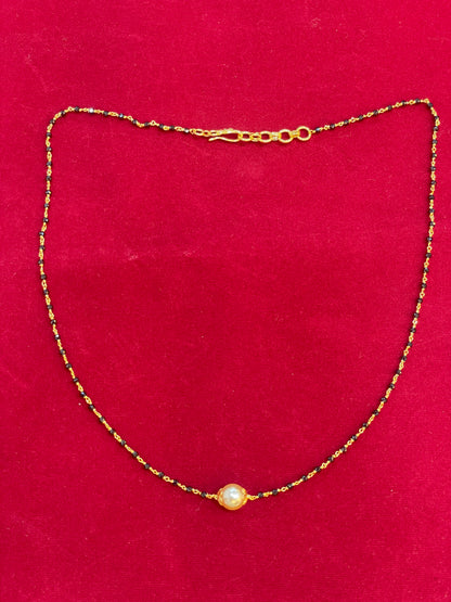925 Silver Gold Plated Black Diamond Chain for Women | 8mm Pearl Pendant