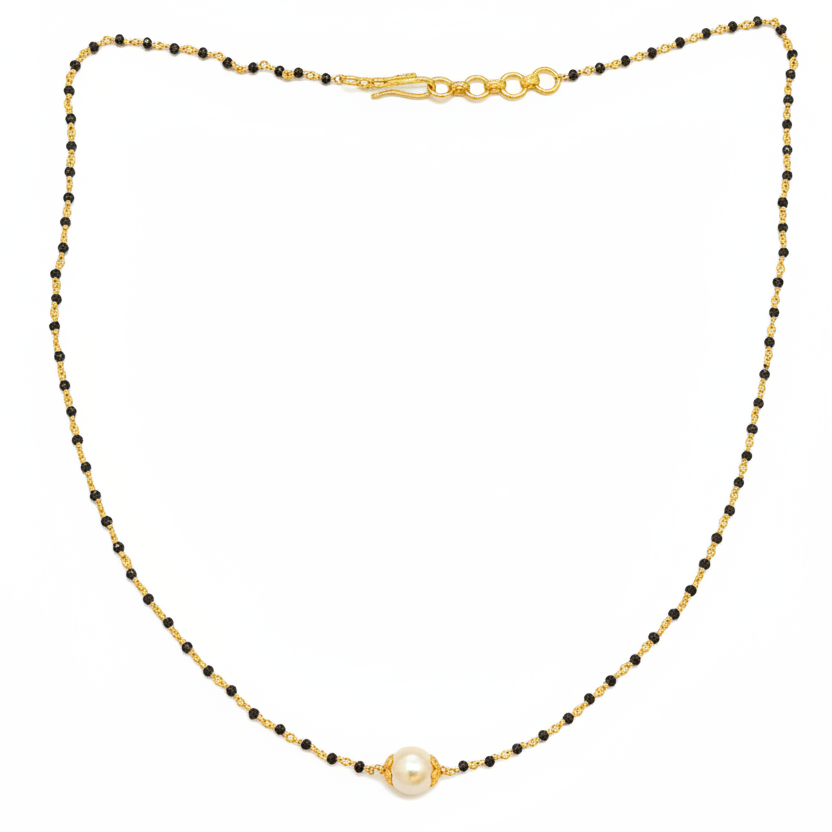 925 Silver Gold Plated Black Diamond Chain for Women | 8mm Pearl Pendant
