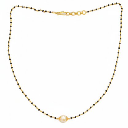 925 Silver Gold Plated Black Diamond Chain for Women | 8mm Pearl Pendant
